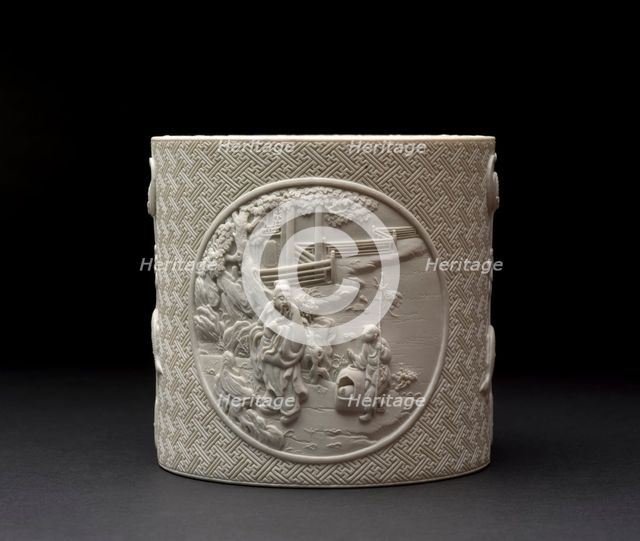Brush pot with figures in high relief, Qing Dynasty, Qianlong Period (1736-1795). Artist: Unknown.