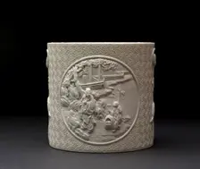 Brush pot with figures in high relief, Qing Dynasty, Qianlong Period (1736-1795)