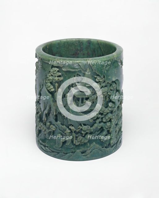 Brushpot Depicting a Daoist Paradise, Qing dynasty (1644-1911), reign of Qianlong (1736-1795). Creator: Unknown.