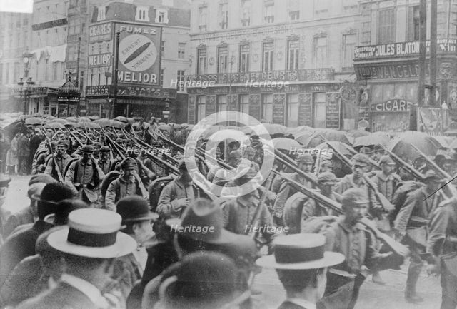 Brussels, Germans crossing Place Charles Rogier, 8/20/14, 20 Aug 1914. Creator: Bain News Service.