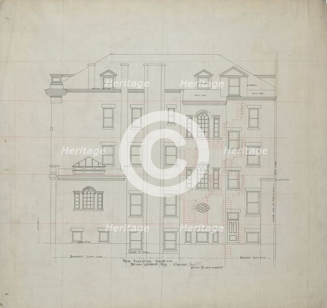 Bryan Lathrop House, Chicago, Illinois, Rear Elevation, c. 1892. Creator: McKim, Mead and White.
