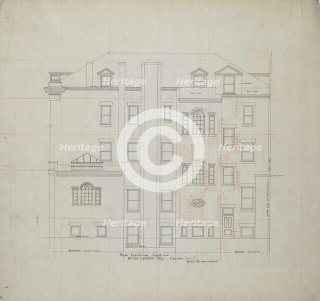 Bryan Lathrop House, Chicago, Illinois, Rear Elevation, c. 1892. Creator: McKim, Mead and White.