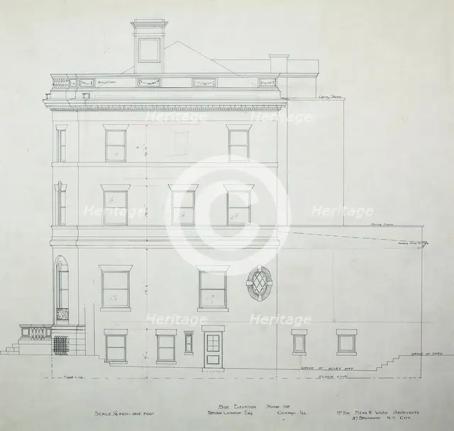 Bryan Lathrop House, Chicago, Illinois, Side Elevation, c. 1892. Creator: McKim, Mead and White.
