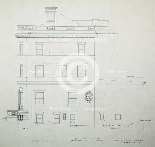 Bryan Lathrop House, Chicago, Illinois, Side Elevation, c. 1892. Creator: McKim, Mead and White.