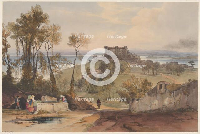 Bracciano (Views of Rome and Its Environs, plate 2), 1841. Creator: Edward Lear.