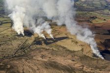 Bracken or gorse burning, known as swaling, on Dartmoor, Devon, 2025. Creator: Damian Grady