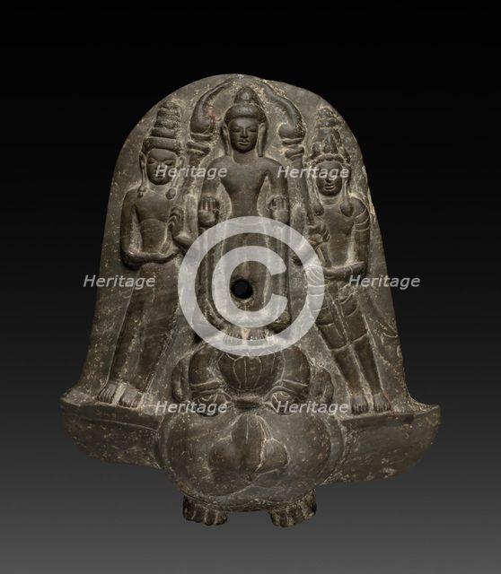 Bracket with Buddha and a Pair of Acolytes, 700s-800s. Creator: Unknown.