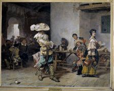 Braggarts at an inn, by Muñoz Degrain, oil, 1881