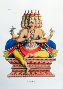 Brahma, first god of the Hindu trinity (trimurti), and creator of the universe, c19th century. Artist: A Geringer