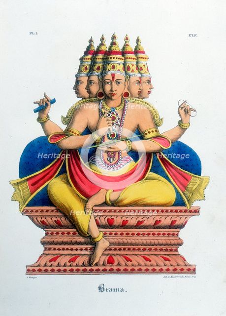 Brahma, first god of the Hindu trinity (trimurti), and creator of the universe, c19th century. Artist: A Geringer