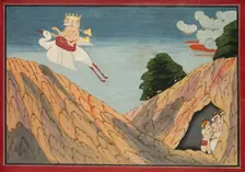 Brahma Hides the Cowherds and the Calves in the Cave, page from a Bhagavata Purana, c. 1760-1765. Creator: Unknown