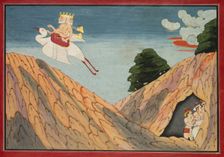 Brahma Hides the Cowherds and the Calves in the Cave, page from a Bhagavata Purana, c. 1760-1765. Creator: Unknown