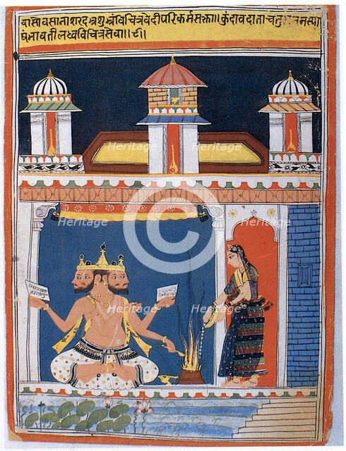 Brahma receiving an offering, after 18th century. Artist: Unknown