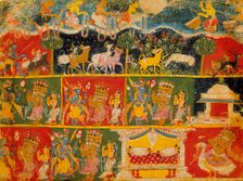 Brahma Salutes Krishna (recto); Text (verso);Folio from a Bhagavata Purana..., between 1525 and 1550 Creator: Unknown