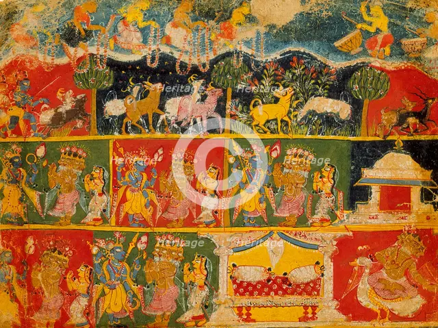 Brahma Salutes Krishna (recto); Text (verso);Folio from a Bhagavata Purana..., between 1525 and 1550 Creator: Unknown.