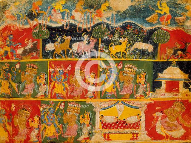 Brahma Salutes Krishna (recto); Text (verso);Folio from a Bhagavata Purana..., between 1525 and 1550 Creator: Unknown.