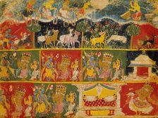 Brahma Salutes Krishna (recto); Text (verso);Folio from a Bhagavata Purana..., between 1525 and 1550 Creator: Unknown