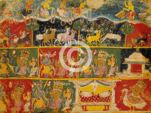 Brahma Salutes Krishna (recto); Text (verso);Folio from a Bhagavata Purana..., between 1525 and 1550 Creator: Unknown.