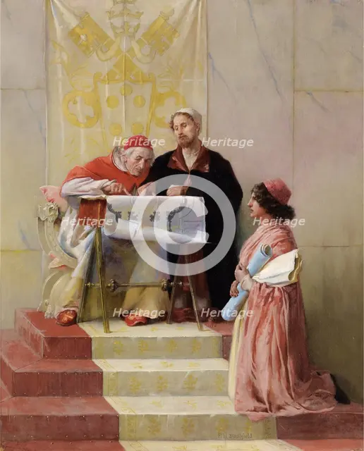 Bramante Showing Plans For Basilica of St. Peter To The Pope. Artist: Blashfield, Edwin Howland (1848-1936)