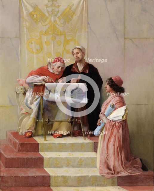 Bramante Showing Plans For Basilica of St. Peter To The Pope. Artist: Blashfield, Edwin Howland (1848-1936)