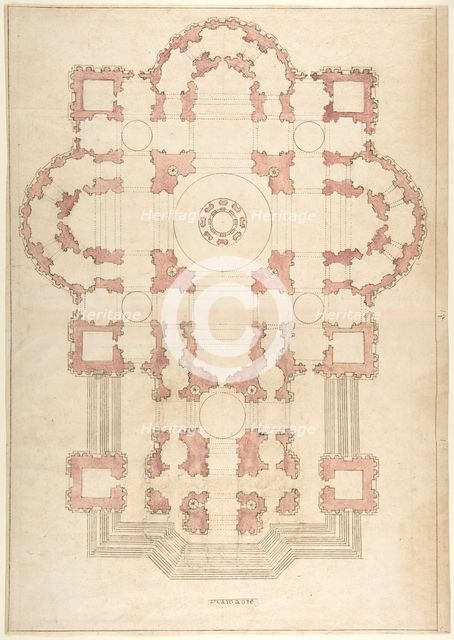 Bramante's Plan for St. Peter's, 16th-17th century. Creator: Anon.