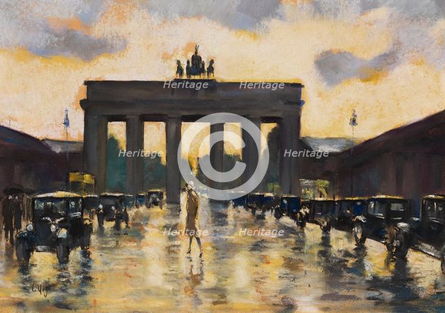 Brandenburg Gate seen from Pariser Platz, 1928. Creator: Ury, Lesser (1861-1931).