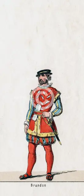 Brandon, costume design for Shakespeare's play, Henry VIII, 19th century. Artist: Unknown