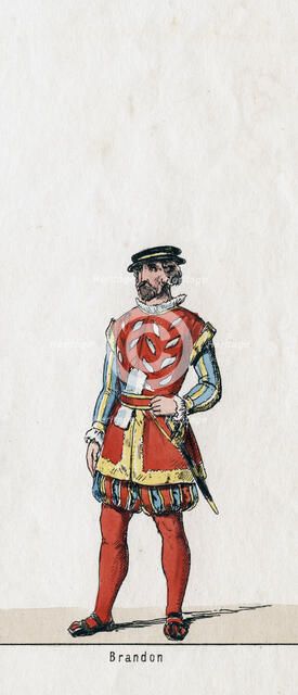 Brandon, costume design for Shakespeare's play, Henry VIII, 19th century. Artist: Unknown