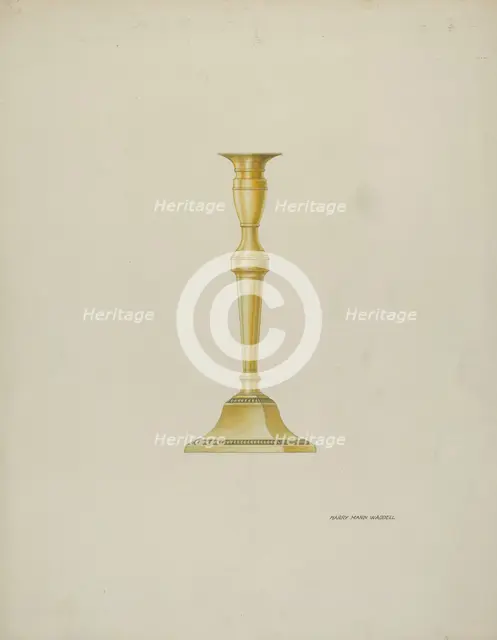 Brass Candlestick, c. 1937. Creator: Harry Mann Waddell.