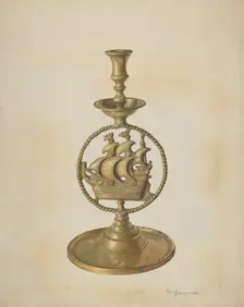 Brass Candlestick, c. 1940. Creator: Carl Buergerniss
