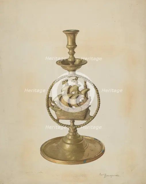 Brass Candlestick, c. 1940. Creator: Carl Buergerniss.