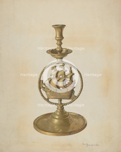 Brass Candlestick, c. 1940. Creator: Carl Buergerniss.