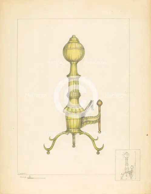 Brass Andiron, c. 1937. Creator: Henry Meyers.