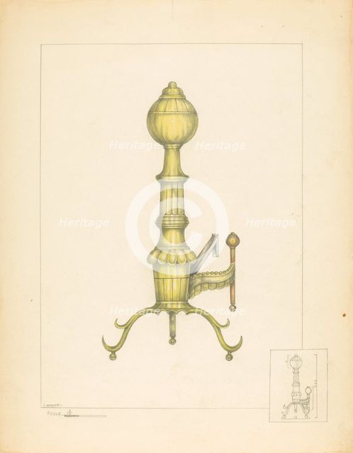Brass Andiron, c. 1937. Creator: Henry Meyers.