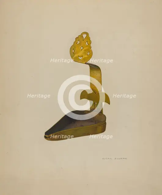 Brass Betty Lamp, c. 1940. Creator: Oscar Bluhme.