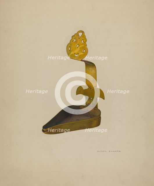 Brass Betty Lamp, c. 1940. Creator: Oscar Bluhme.