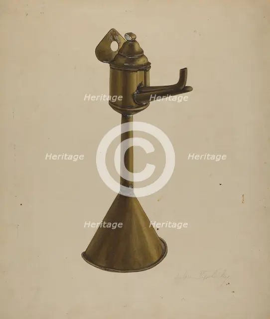 Brass Oil Lamp, c. 1939. Creator: Andrew Topolosky.