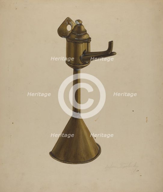 Brass Oil Lamp, c. 1939. Creator: Andrew Topolosky.