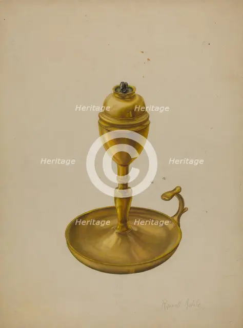 Brass Oil Lamp, c. 1939. Creator: Russell Madole.