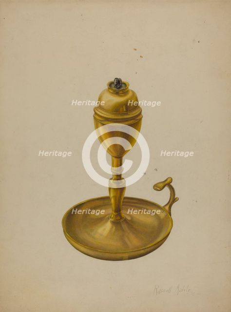 Brass Oil Lamp, c. 1939. Creator: Russell Madole.