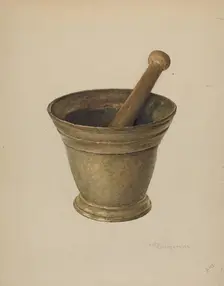 Brass Mortar and Pestle, c. 1939. Creator: Carl Buergerniss