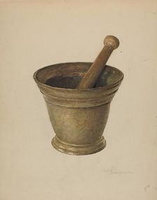 Brass Mortar and Pestle, c. 1939. Creator: Carl Buergerniss