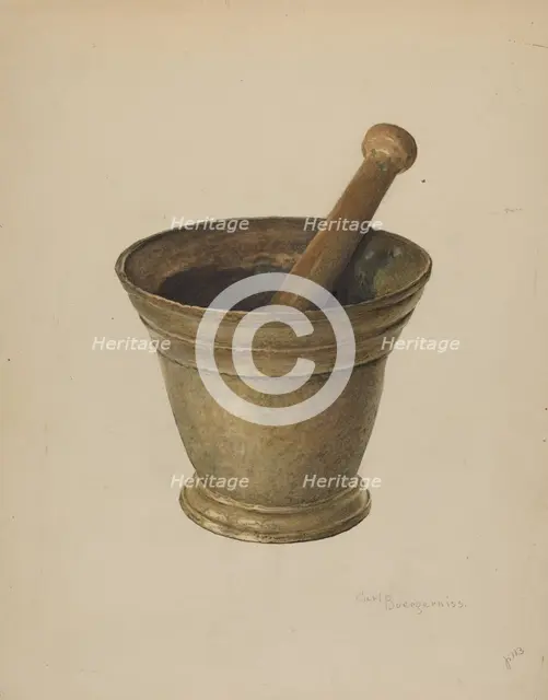 Brass Mortar and Pestle, c. 1939. Creator: Carl Buergerniss.