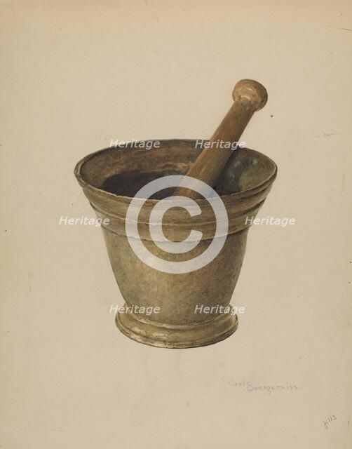 Brass Mortar and Pestle, c. 1939. Creator: Carl Buergerniss.