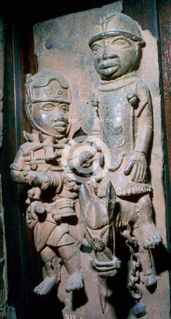 Brass plaque showing the Oba of Benin with attendants, Edo, Benin, Nigeria, 16th century. Artist: Unknown