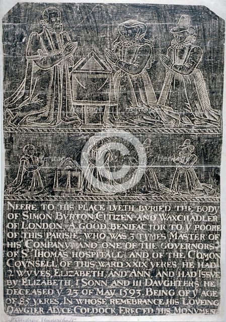 Brass rubbing from the Church of St Andrew Undershaft, Leadenhall Street, London, c1820. Artist: Anon