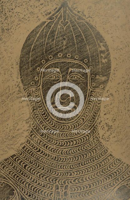Brass rubbing of a knight in armour, 1949. Creator: John Woodcock.