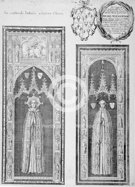 Brasses of John Newcourt and Brome Whorewood in old St Paul's Cathedral, City of London, 1656. Artist: Wenceslaus Hollar