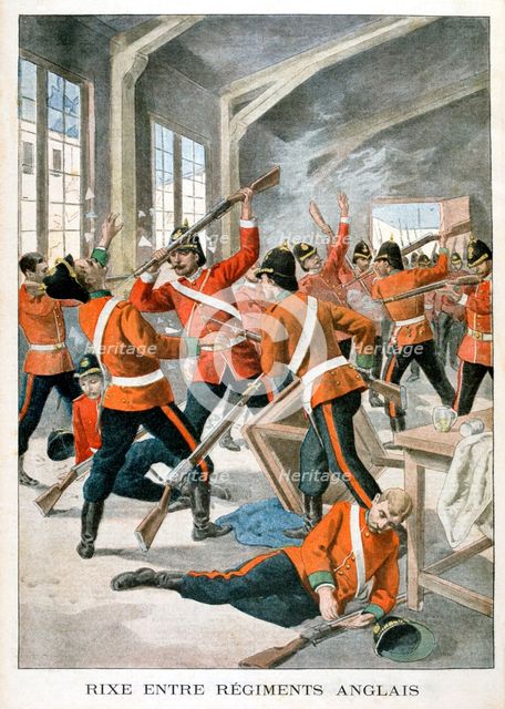Brawl between British army regiments, 1901. Artist: Unknown