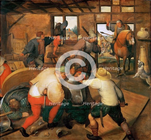 Brawl between soldiers and peasants.